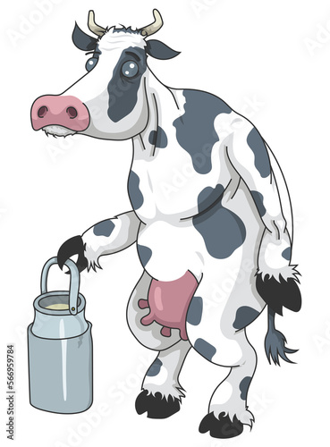 Vache à laitière tenant un baril de lait