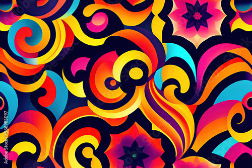 Abstract flower and line shapes in rich vivid colors illustration background