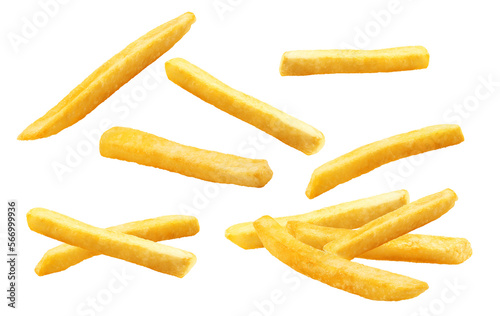 French fries isolated or flying french potato fries. PNG transparency 