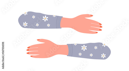 Women's hands hugged. Hands embraced flat style isolated on white background. Vector illustration
