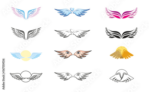 12 ikon wektorowych skrzydeł