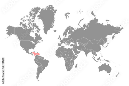 Caribbean Sea on the world map. Vector illustration.
