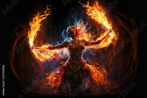 Woman with fire dance. Generative AI