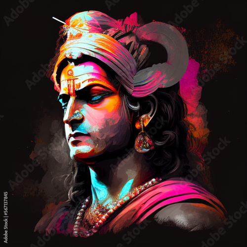 colorful portrait of Indian hindu God Ram Shri Ram Siya Ram Rama Ramayana, generative AI