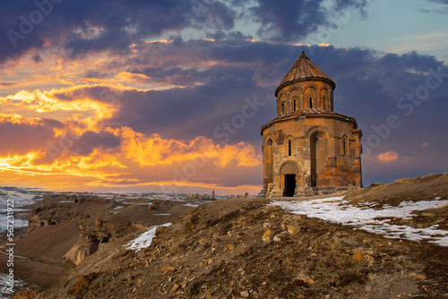 Ani site of historical cities (Ani Harabeleri): first entry into Anatolia, an important trade route Silk Road in the Middle Agesand. St. Gregory Church in Ani Ruins. Kars,Turkey