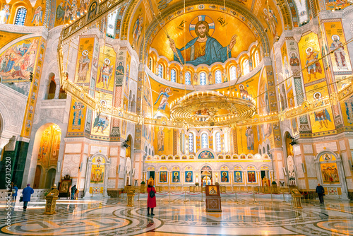 Magnificent Orthodox Mosaic Icon in the Temple of Saint Sava, Belgrade Serbia. Balkans.