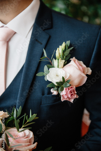 boutonniere close-up of the groom on his jacket