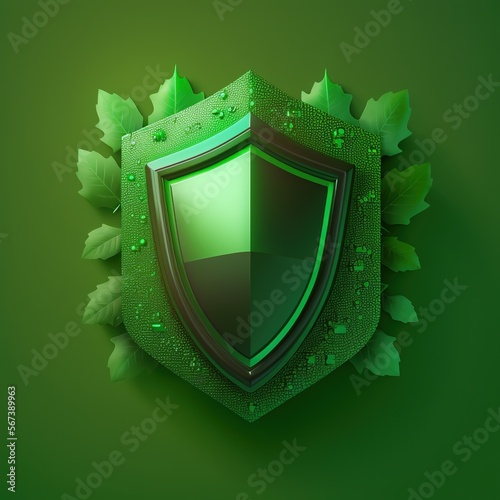 shield, coat of arms on green background, empty space, generative AI