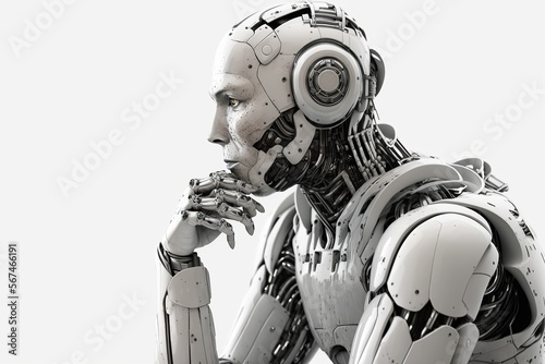 Thinking robot,white humanoid robot Thinking ,isolated white background, Generative ai 