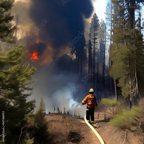 Firefighter acting on Forest on Fire