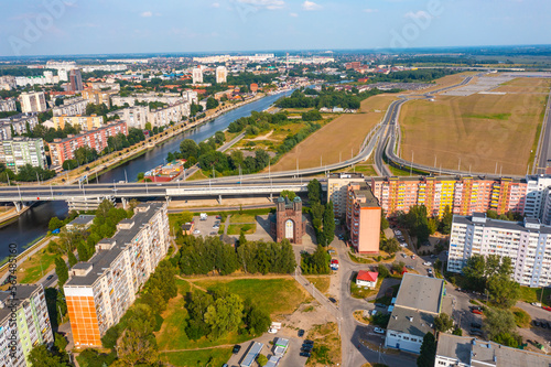 Aerial top view Kaliningrad Russia, Fishing Village, island of Kant