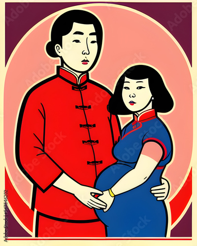 couple en habit traditionnel avec la femme enceinte - IA Generative