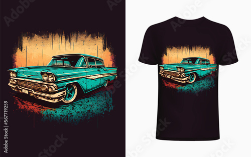 Classic custom muscle car racing in retro style vector illustration for t shirr, poster, flyer design.