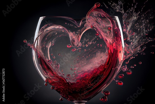 Heart-Shaped Wine Splash for a Romantic Valentine's Day Celebration. Generative AI