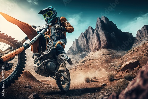 Rider driving in the motocross race,Extreme Motocross MX Rider riding on a dirt track,Generative ai 