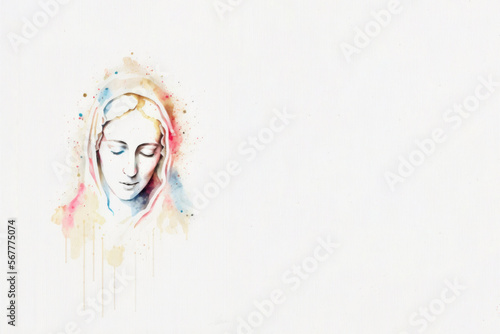 The Saint Mary Watercolor Minimalist Beautiful Art Design, Mary, Generative Ai