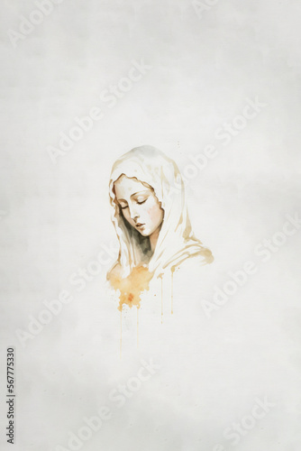 Watercolor design of the virgin mary, Generative Ai