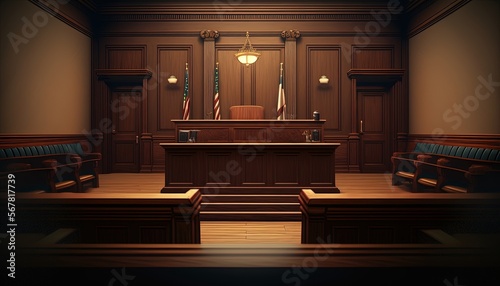 Empty courtroom advertisement template, empty space for text, advertisement banner