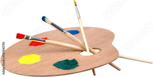 Palette With Paintbrushes - Isolated
