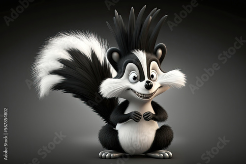 Cute 3D cartoon of skunk character. Generative AI
