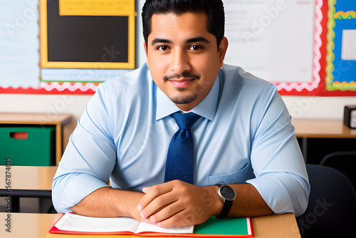  portrait photo of a Latino man Teacher in outfit - Generative AI, fictitious person 