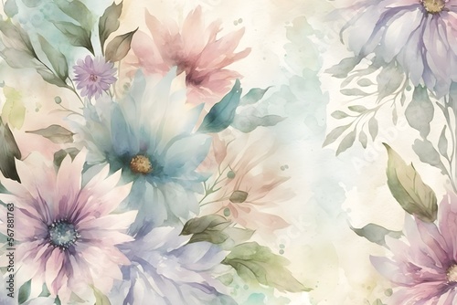 pastel watercolor flower pattern with subtle watercolor splashes in the background