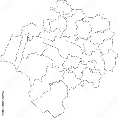 White flat vector administrative map of DETMOLD, GERMANY with black border lines of its districts
