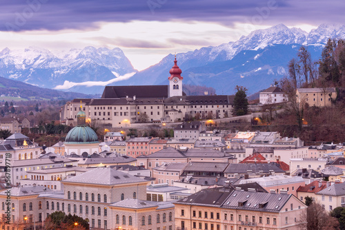 Salzburg. Picturesque view of the old historical part of the city at dawn.