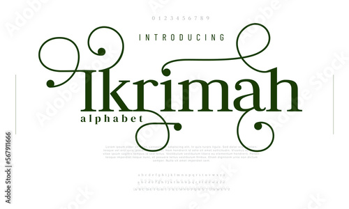 Ikrimah swash luxury font. Elegant typeface for wedding, invitation, fashion