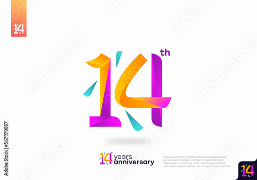 Number 14 logo icon design, 14th birthday logo number, 14th anniversary.