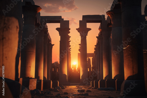 Sunset at the temples of luxor in Egypt. Ai generated art