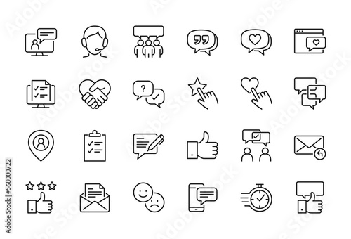 Testimonial, User Feedback and Customer Support related icon set - Editable stroke, Pixel perfect at 64x64