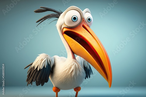 Cute 3D cartoon of pelican character. Generative AI