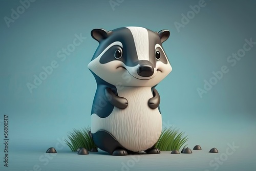 Cute 3D cartoon of badger character. Generative AI