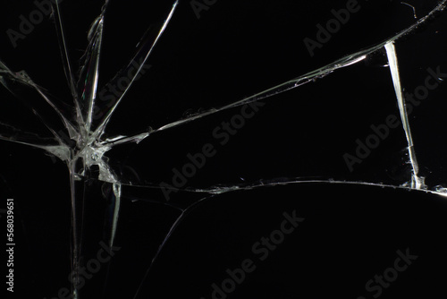black isolated cracked glass for background