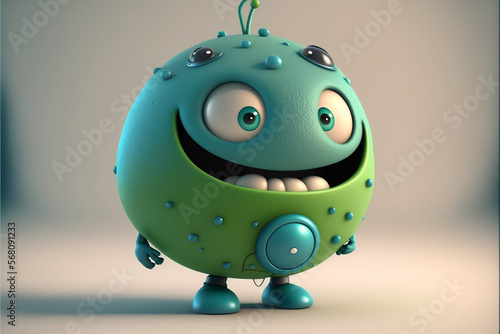 Uśmiechnięty okrągły stworek 3D, Smiling round 3D creature - AI Generated