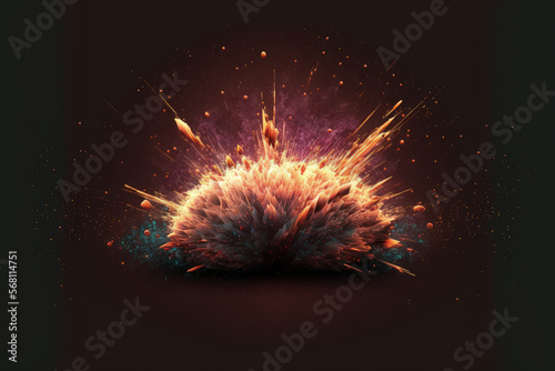 Sparks fly in a realistic, flaming explosion against a dark background. Generative AI