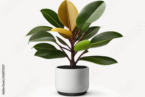 baby houseplant a potted Ficus elastica plant in a white background. Generative AI