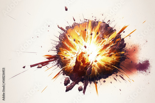 Sparks fly in a realistic fireball explosion against a white background. Generative AI