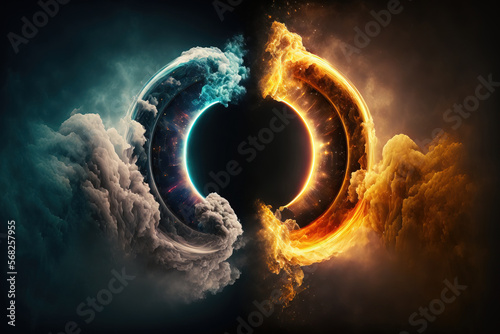 Imaginary portal impact. circles of smoke moving in the air. Universe exploration in science fiction. a waypoint to another dimension. Generative AI