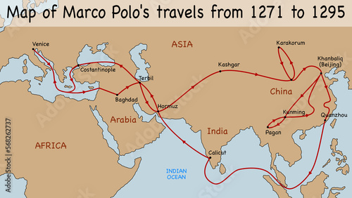 Map of Marco Polo's travels from 1271 to 1295