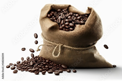 Fresh Coffee Beans in Sack Isolated on White Background - See More Photos Here. Photo AI