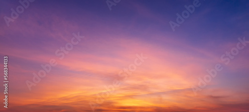 Photos of twilight sky before sunrise or after sunset, clouds fill the sky, panorama image. orange tones, natural phenomenon background.