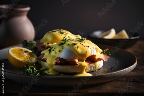 Eggs benedict on toasted english muffin