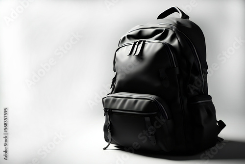 Black satchel on white background, copy space,ai generated