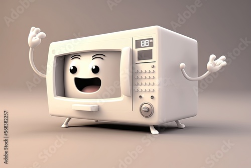 Cute 3D cartoon of microwave character. Generative AI