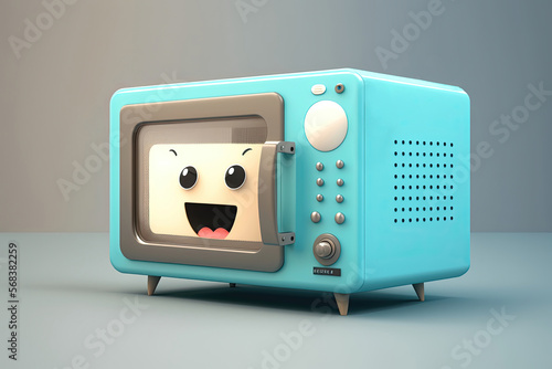 Cute 3D cartoon of microwave character. Generative AI