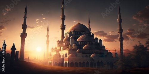 islamic civilization in europe during sunset. Generative AI