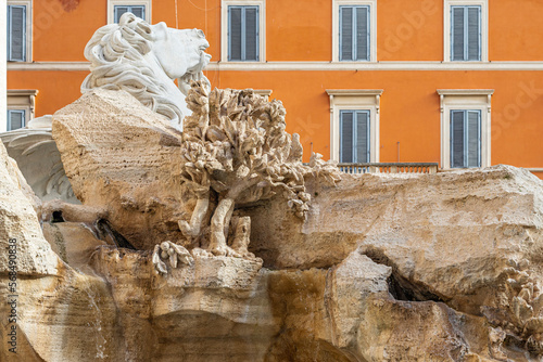 A detail of Trevi Fountain in Rome, Italy
