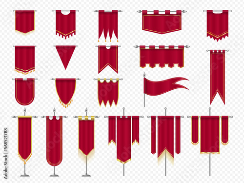 Royal flags. Medieval banners and trophy luxury fantasy empty flags recent vector templates